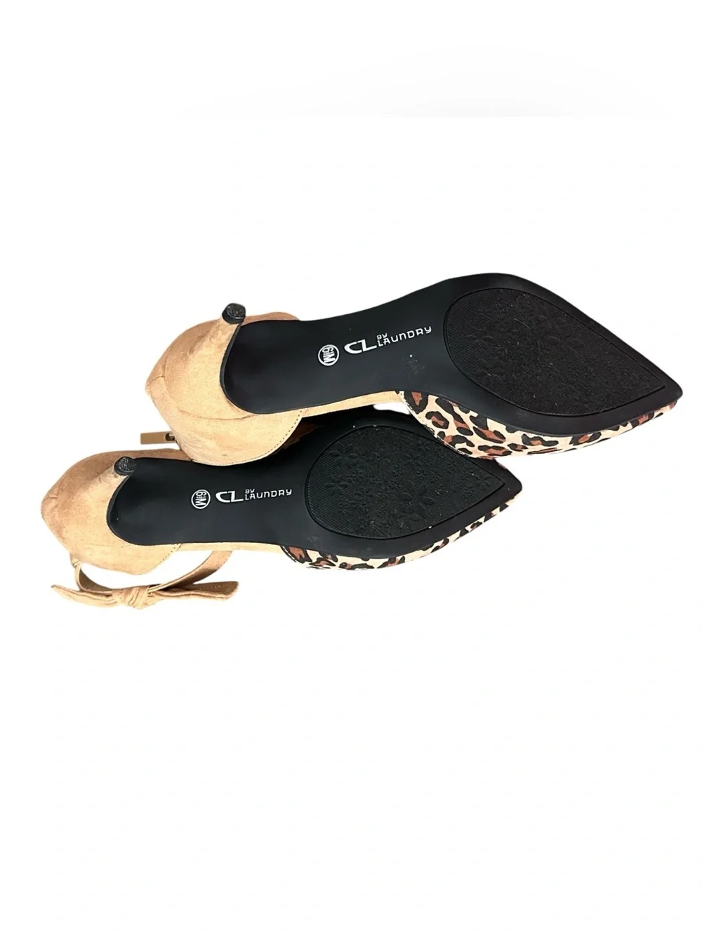 CL by Laundry Women’s 6.5 Leopard Pointed Toe Kitten Heels Bow Ankle Strap